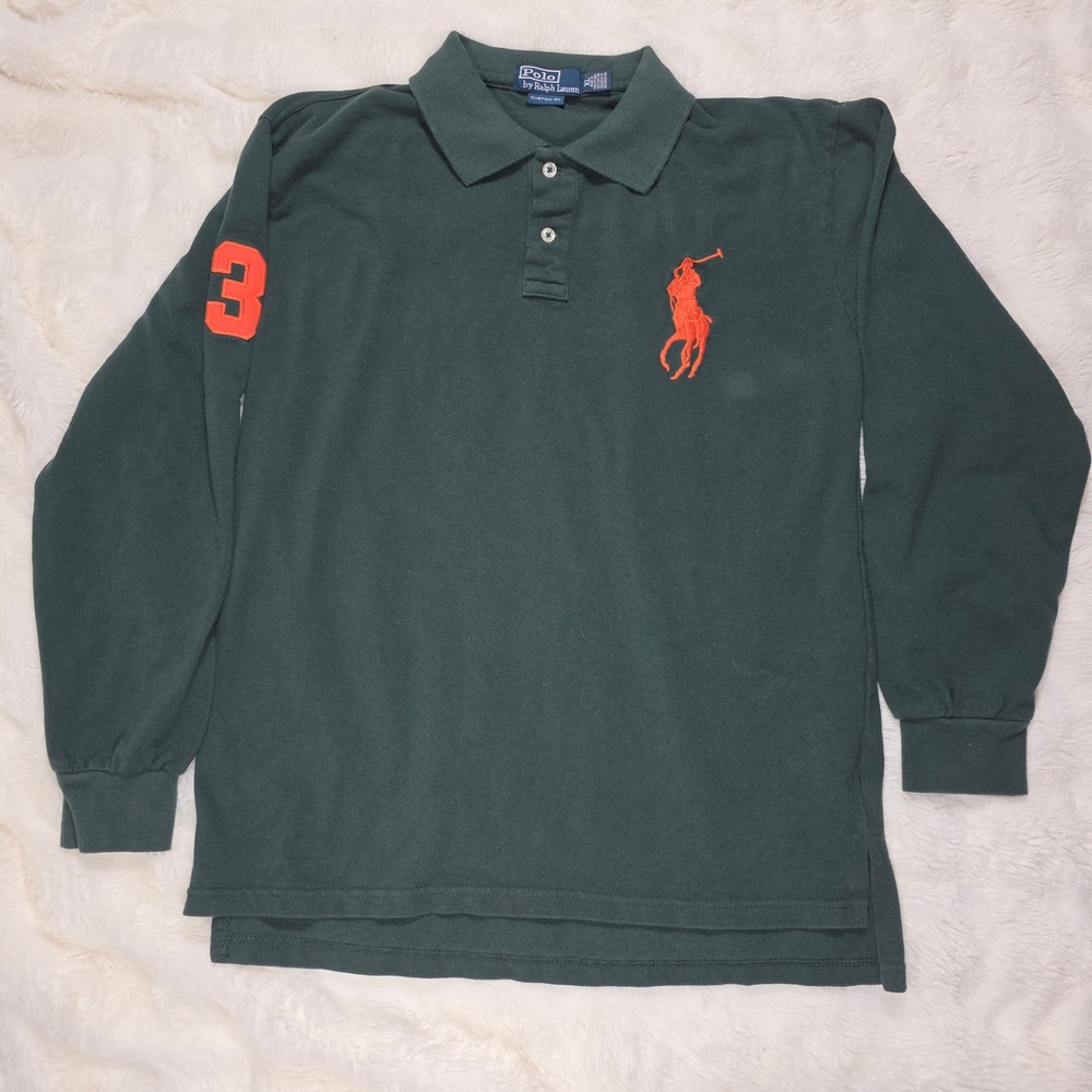Polo Ralph Lauren Rugby Shirt Mens XL Green Excellent Big Pony Long Sleeve - Picture 13 of 13